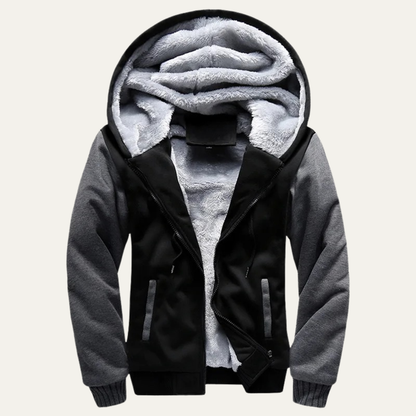 Men’s Color Block Hooded Fleece Jacket with Shearling Lining
