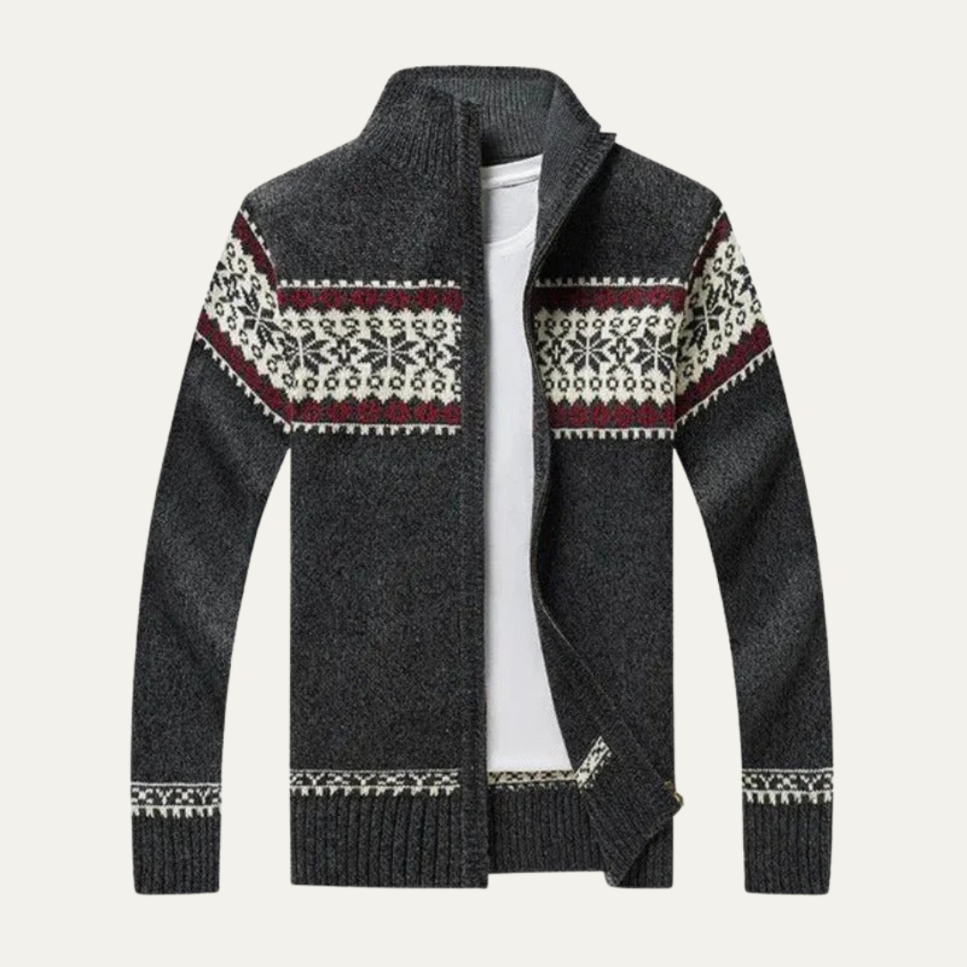 Men’s Nordic Pattern Full Zip Knitted Cardigan