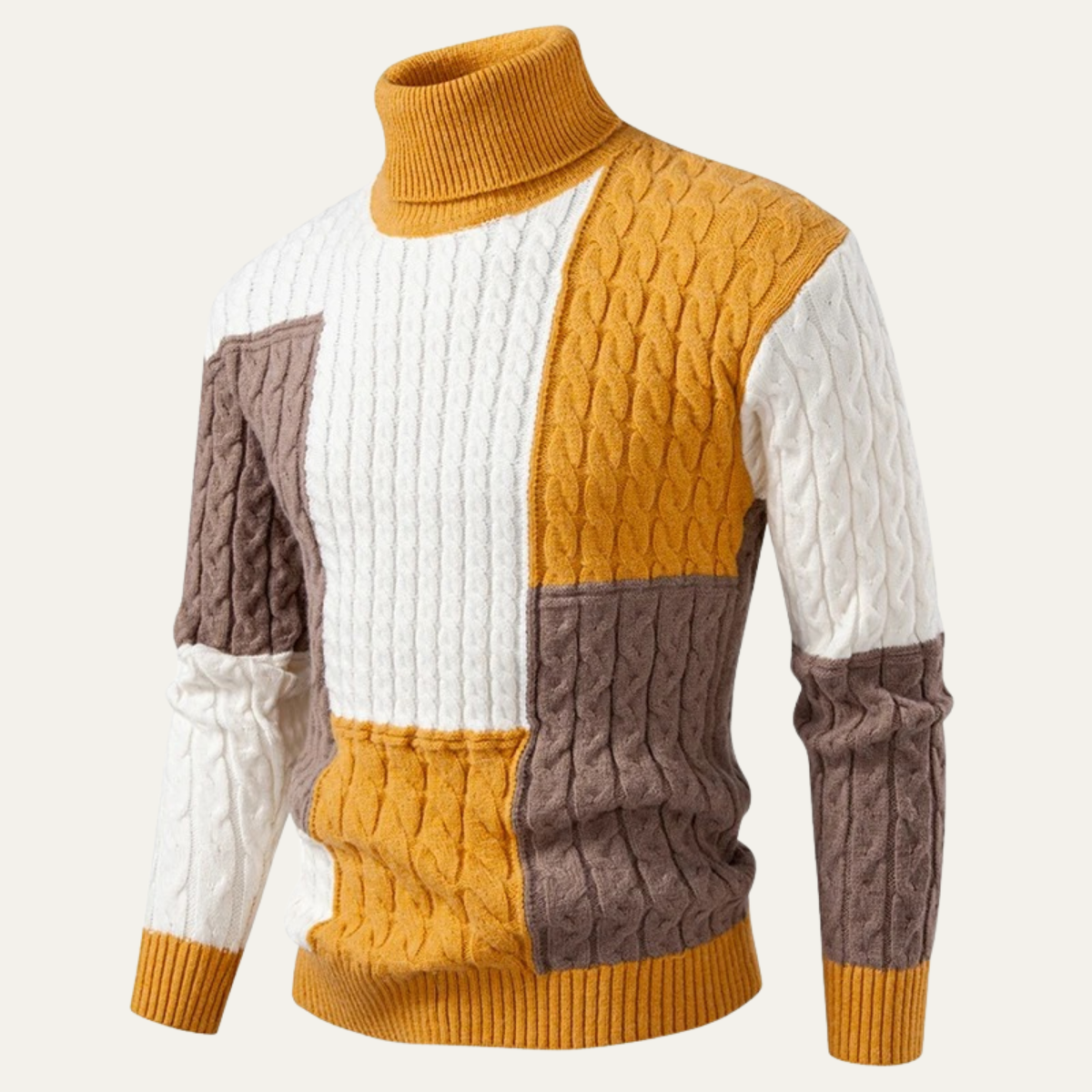 The Bevagna  Men’s Patchwork Knit Colour Block Turtleneck Jumper