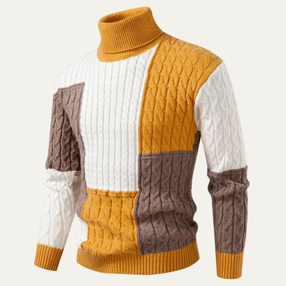 The Bevagna  Men’s Patchwork Knit Colour Block Turtleneck Jumper