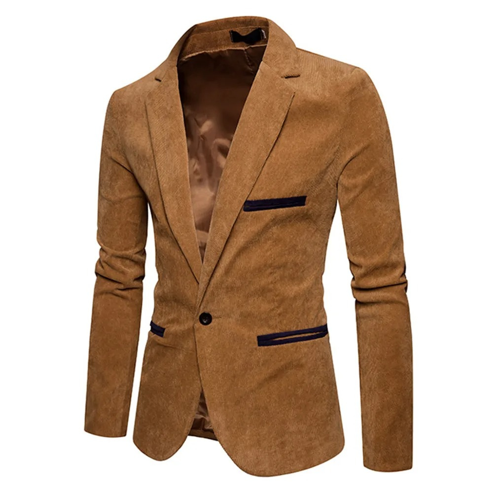 Classic One Button Tailored Corduroy Jacket