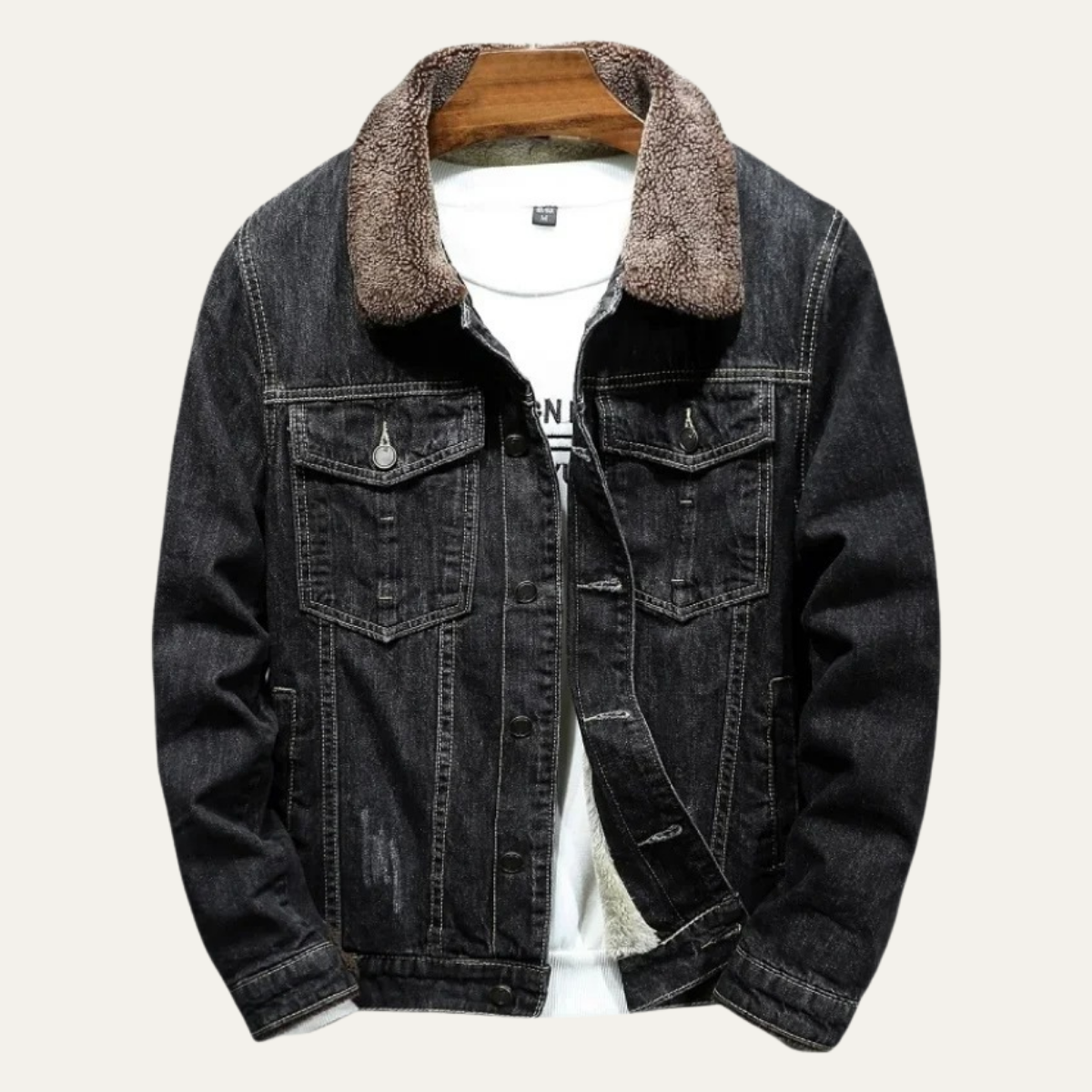 Men’s Winter Shearling Lined Denim Trucker Jacket