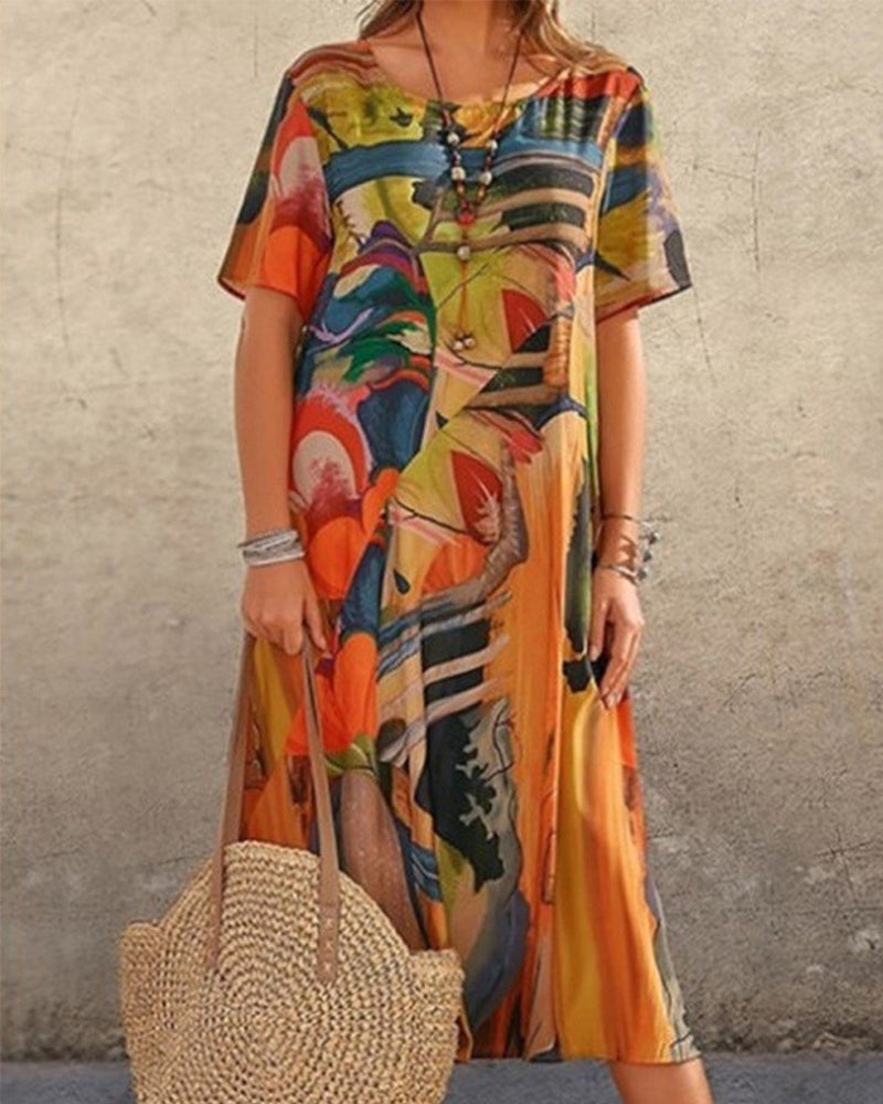 Comfortable Women's Sundress with Round Neckline