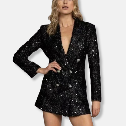 Isabella Satin Sequined Blazer Dress | Tailored Mini-Length Blazer Dress