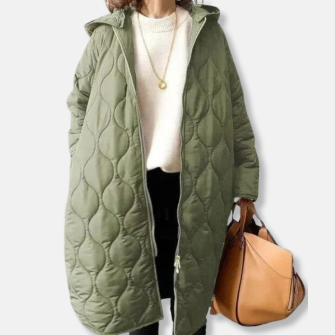 Sienna Oversized Hooded Coat | Quilted Mid-Length Coat