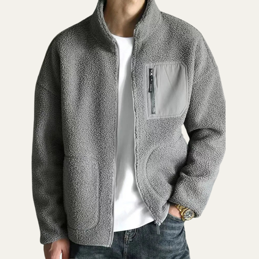Men’s Plush Fleece Jacket with Contrast Chest Pocket