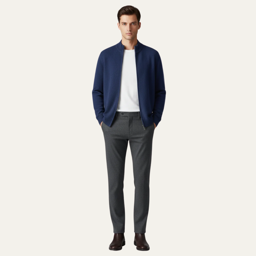 Men’s High Neck Full Zip Knit Bomber Cardigan