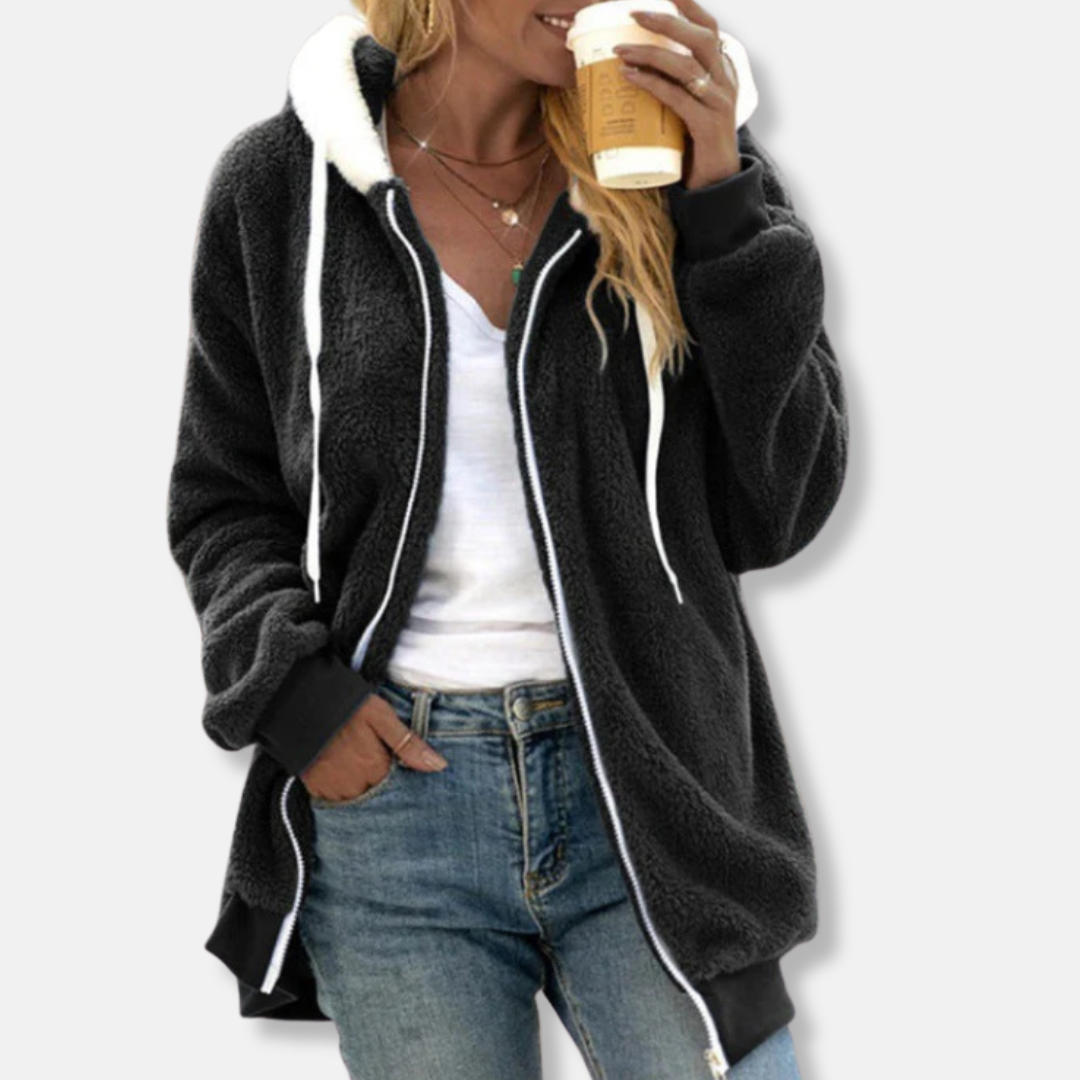 Lily  Loose Fit Hooded Jacket | Full Zip Drawstring Hooded Jacket