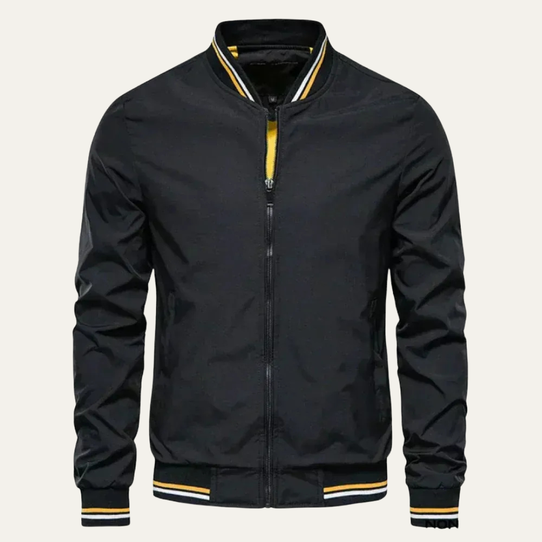 Men’s Striped Ribbed Collar Bomber Jacket