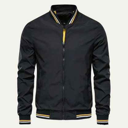 Men’s Striped Ribbed Collar Bomber Jacket