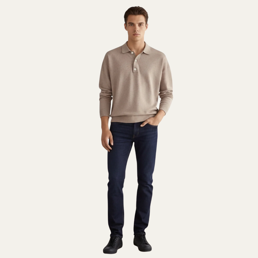 Men’s Fine Knit Long Sleeve Polo Sweater