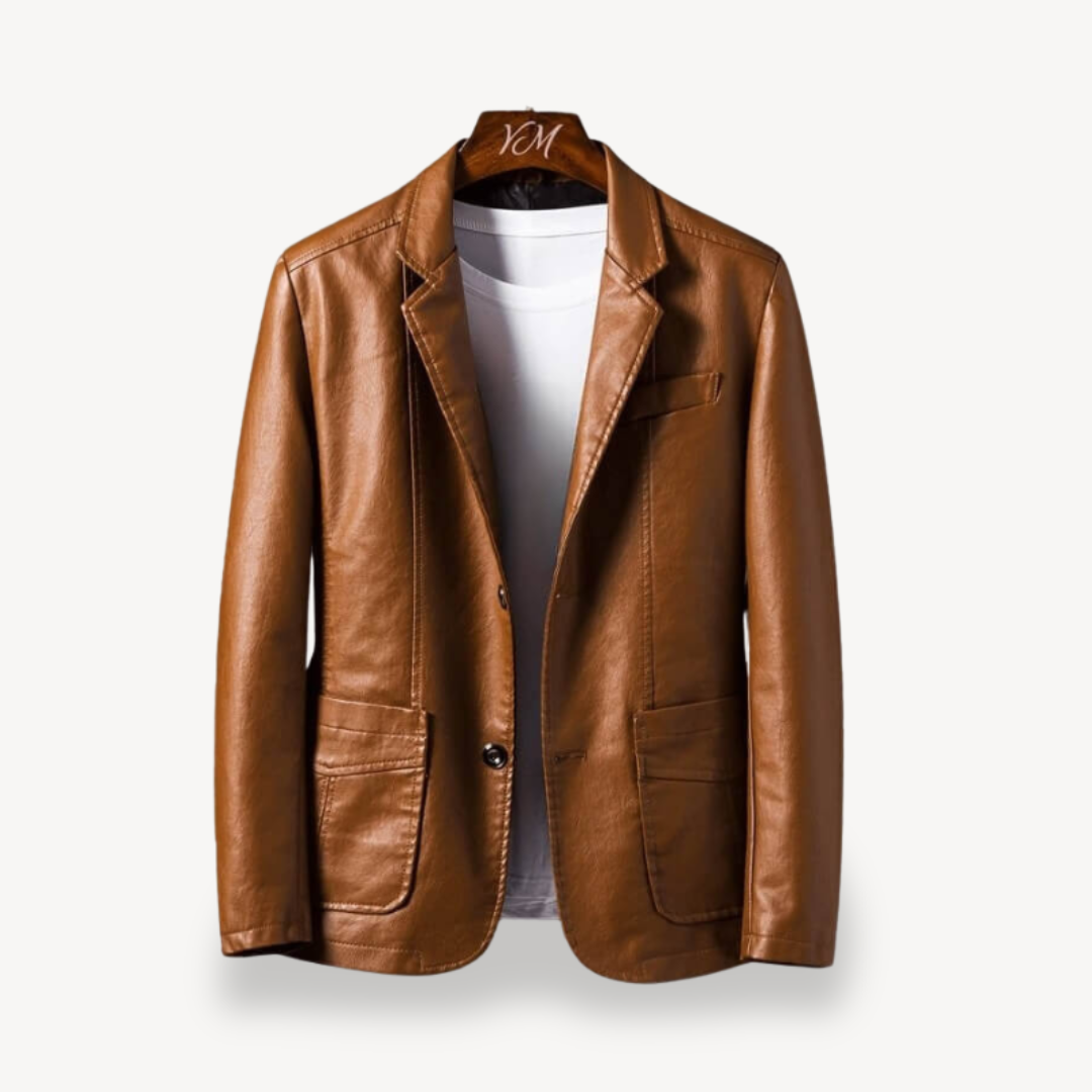 Men's Faux Leather Blazer Jacket