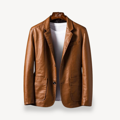 Men's Faux Leather Blazer Jacket
