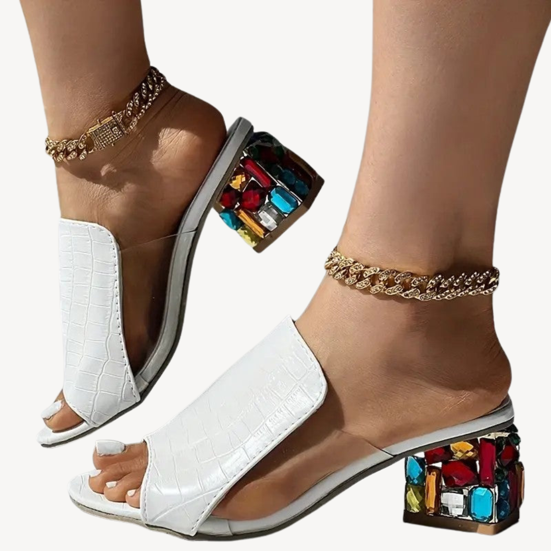 Orthopedic Women's Croc-Embossed Rhinestone Mules