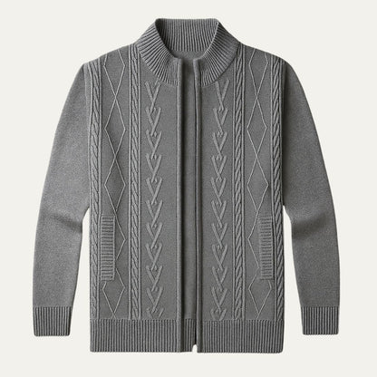 Men’s Full Zip Cable and Diamond Knit Cardigan
