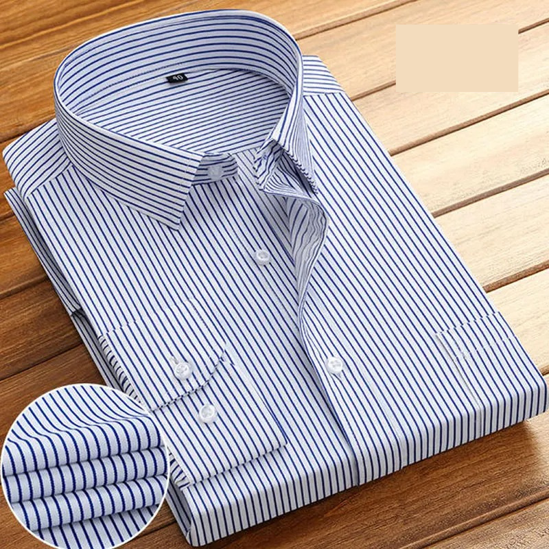Classic Men's Striped Long Sleeve Dress Shirt - BritishElegance