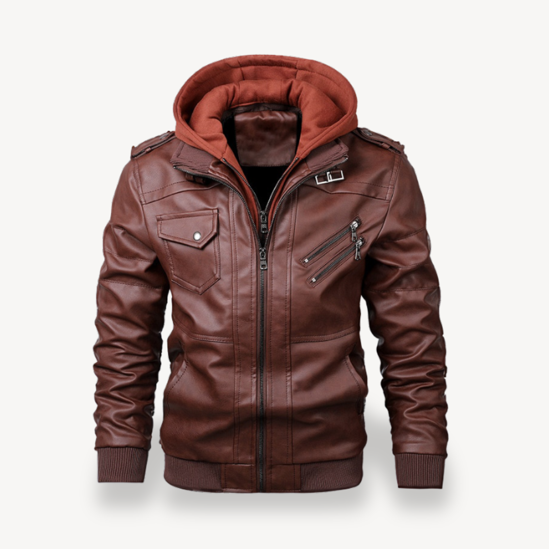 Men’s Leather Jacket with Hoodie