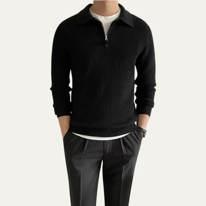 Men’s Rib Knit Polo Quarter Zip Sweater