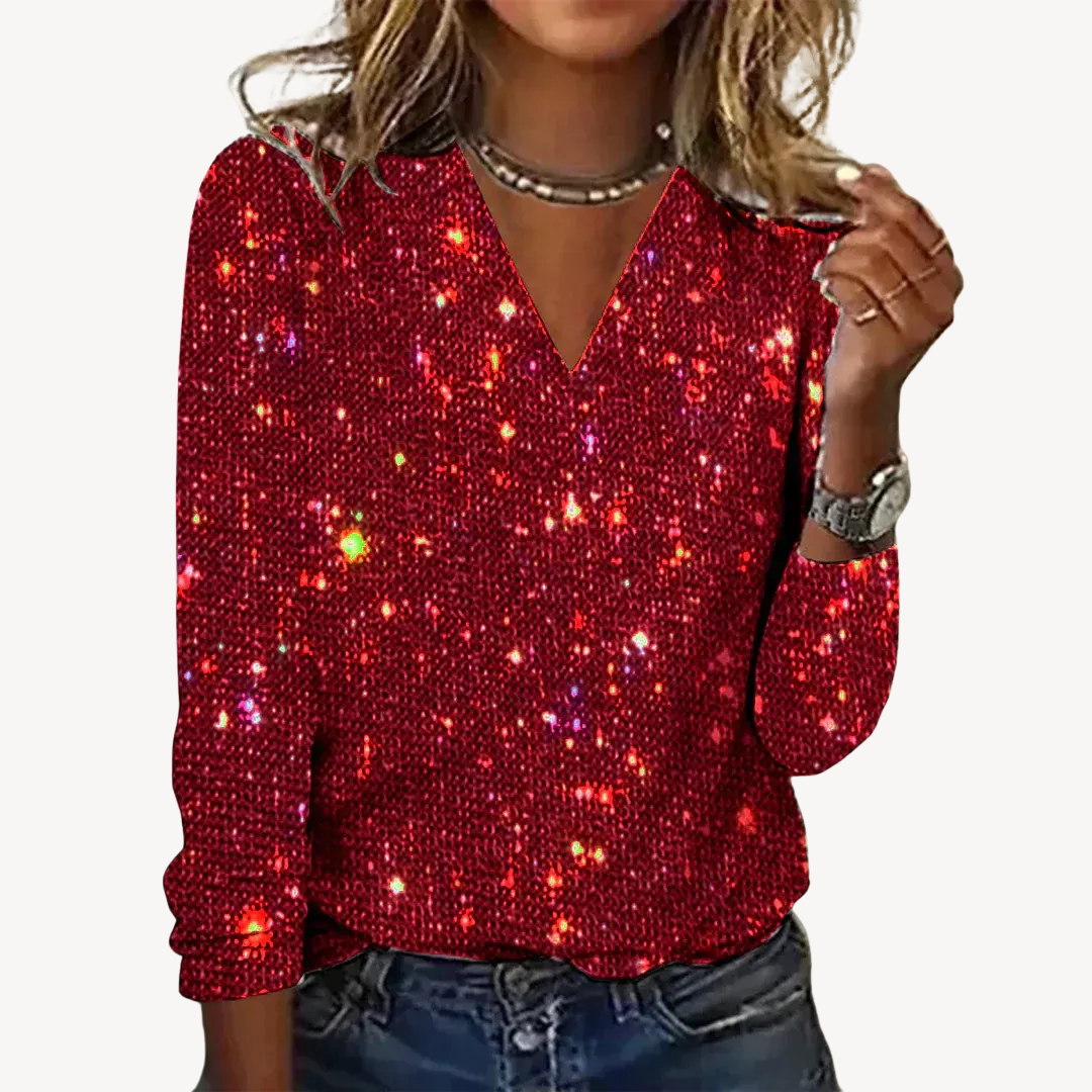 Sequin V-Neck Long Sleeve Top Women