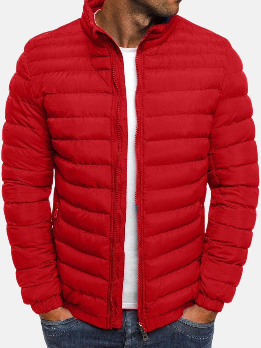 Warm Men's Padded Zip Jacket with Collar and Cuffs