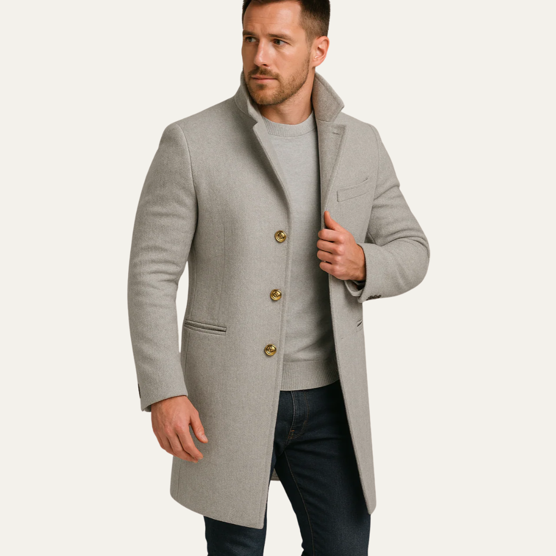 Men’s Gold-Button Mid-Length Trench Coat