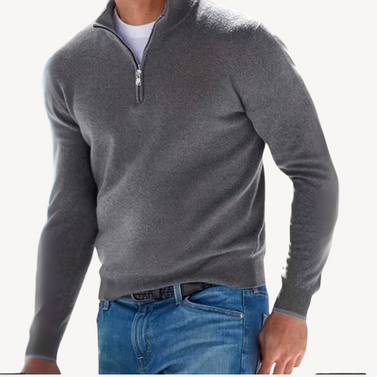 Men's Gray 1/4 Zip Knit Sweater