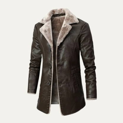 Men’s Faux Leather Coat with Shearling Lining
