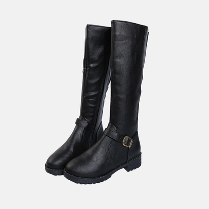 Sienna  Knee High Boots | Buckle Strap Low Block Heel Boots