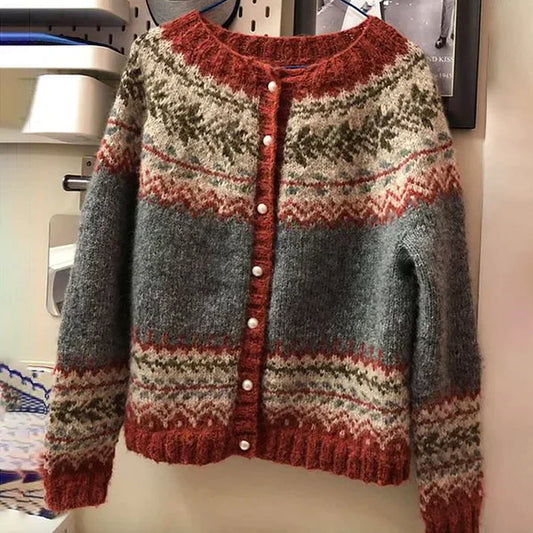 Women's Nordic Knitted Cardigan – Fair Isle Pattern