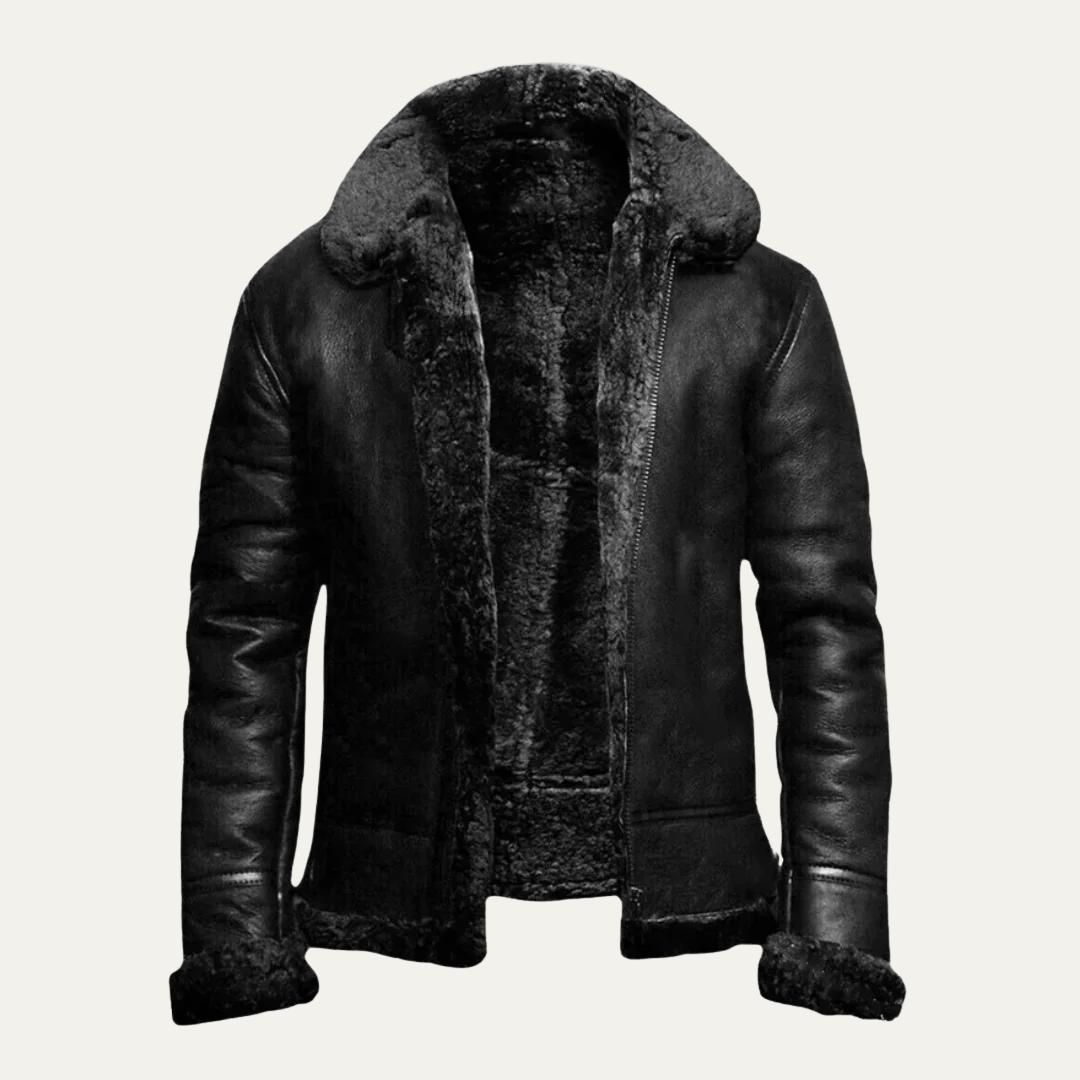 Men’s Shearling Trim Aviator Leather Jacket