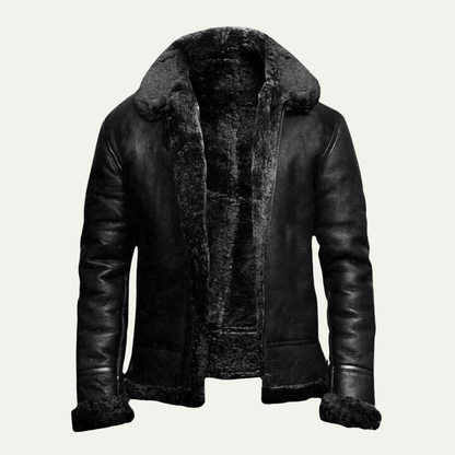Men’s Shearling Trim Aviator Leather Jacket