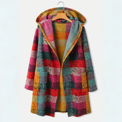Cozy Women's Colorful Plaid Hooded Cardigan Sweater - BritishElegance