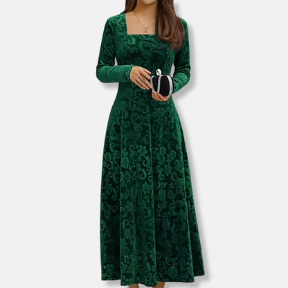 Ivy A-Line Midi Dress | Floral Square Neck Three-Quarter Sleeve Dress