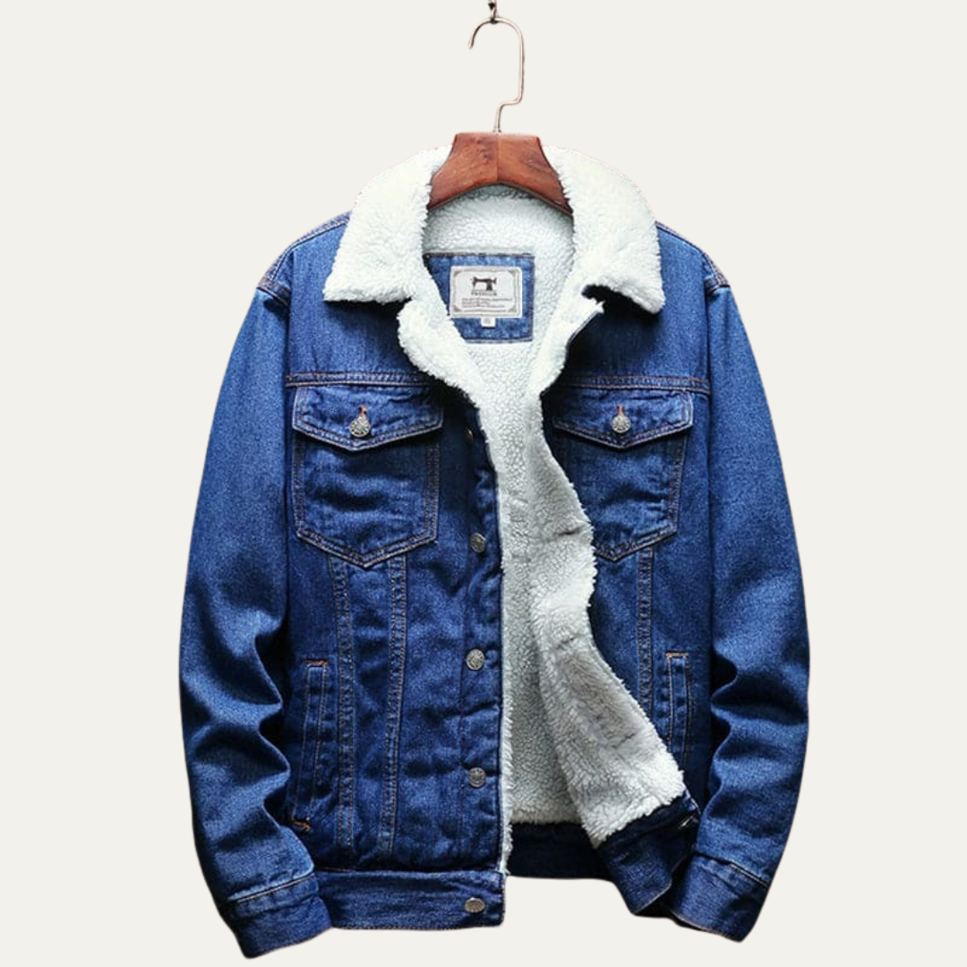 Men’s Sherpa Lined Denim Jacket with Fleece Collar