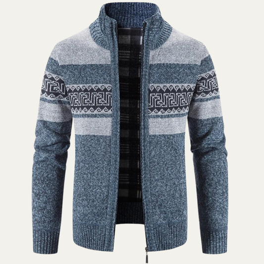 The Cortona Men’s Warm Winter Patterned Knit Zip Jacket