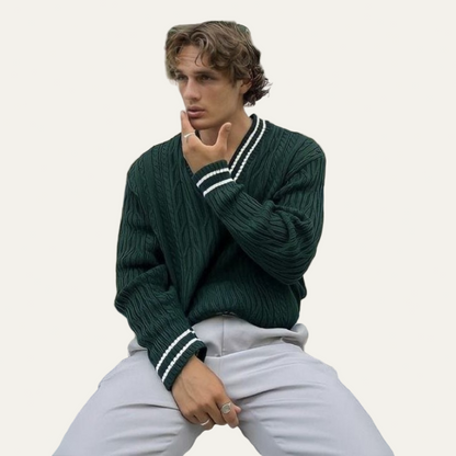 Men’s Cable Knit V Neck Cricket Sweater