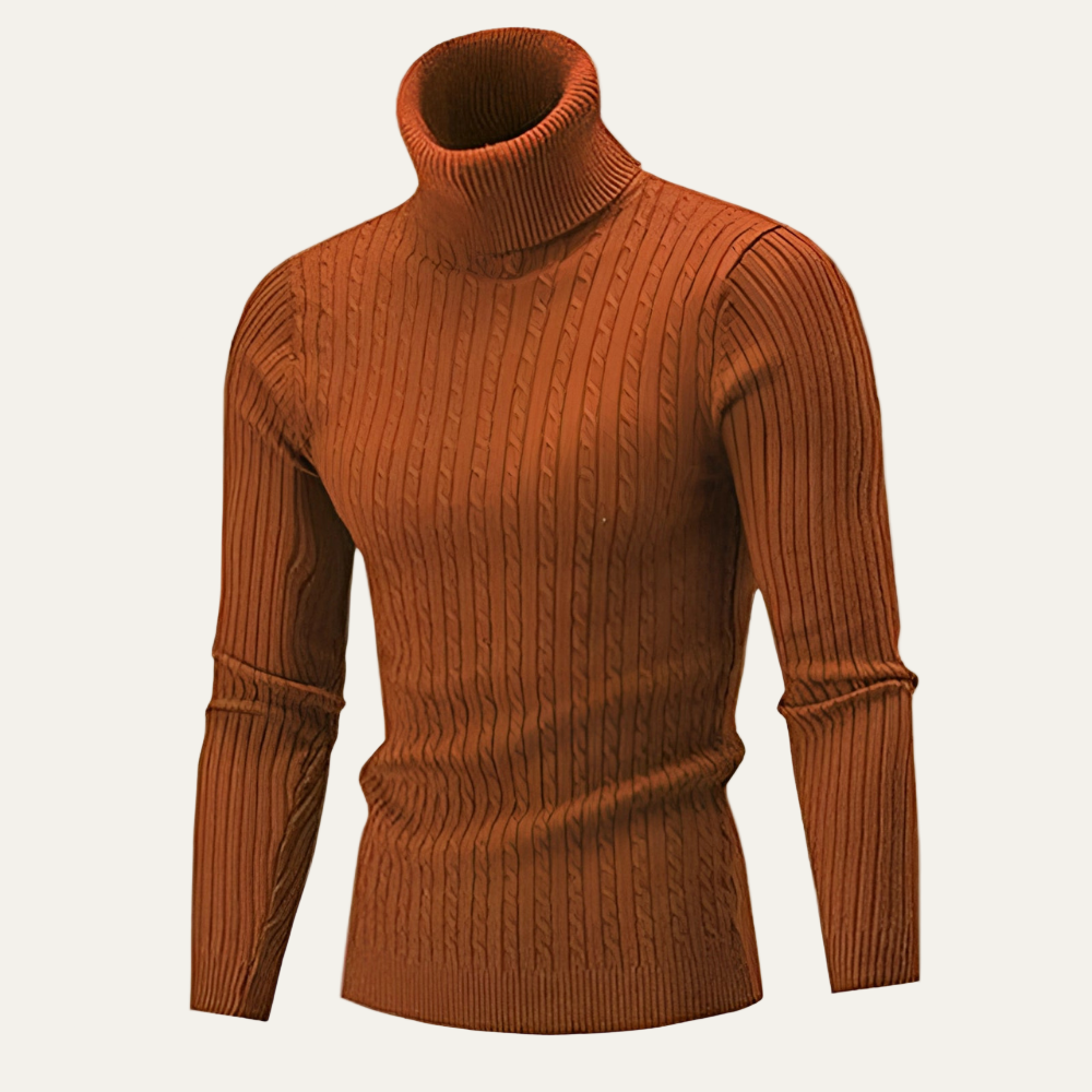 Men’s Slim Fit Turtleneck with Rib and Cable Knit Texture