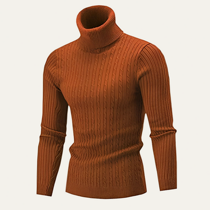 Men’s Slim Fit Turtleneck with Rib and Cable Knit Texture