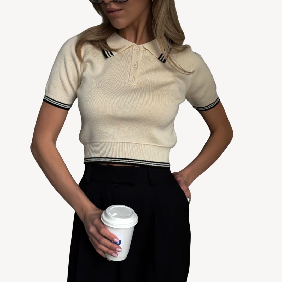 Polo Knit Cropped Short Sleeve Shirt Women