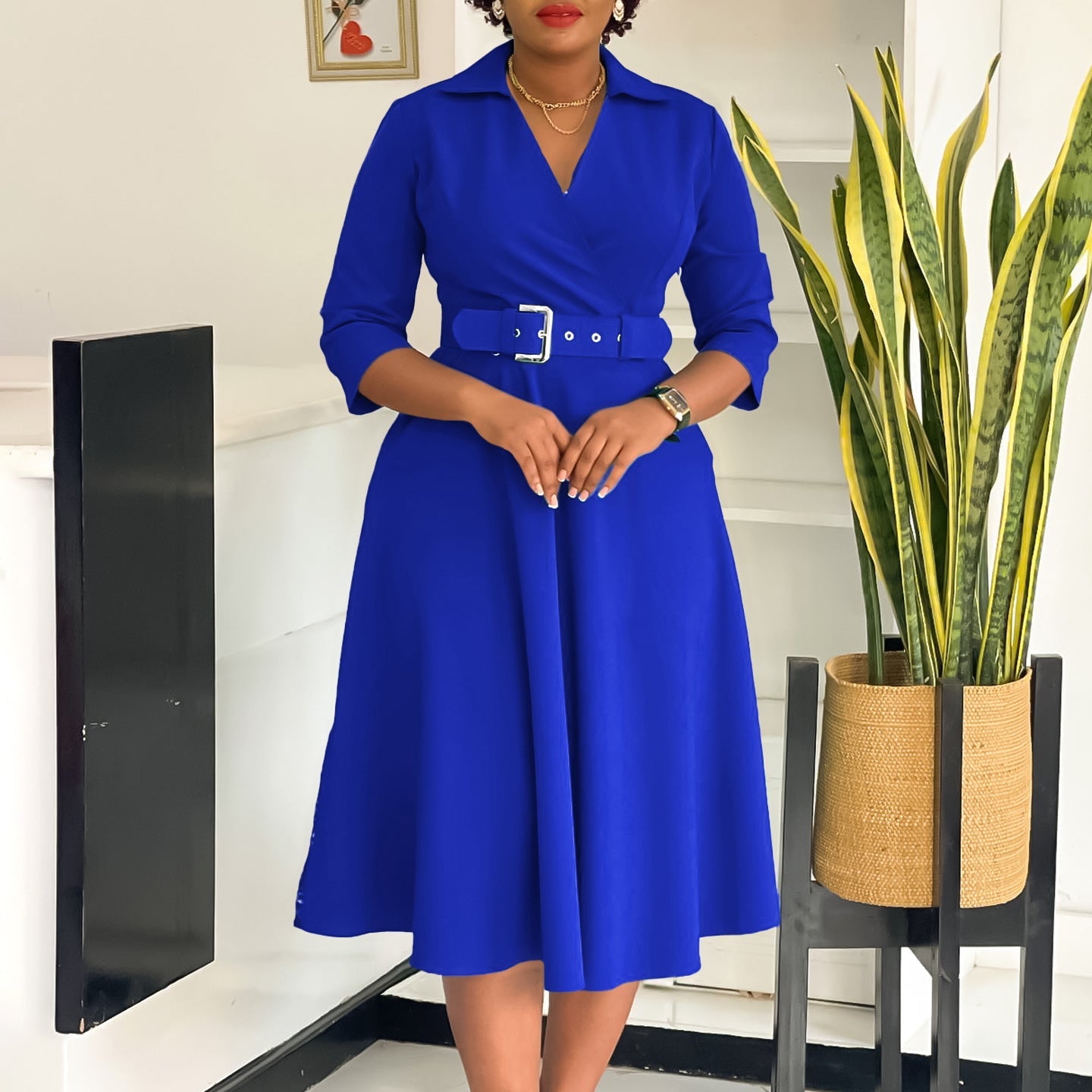 Elegant Fitted Waist 3/4 Sleeve Women's Formal Dress