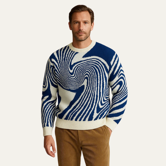 Men’s Psychedelic Swirl Pattern Knit Sweater