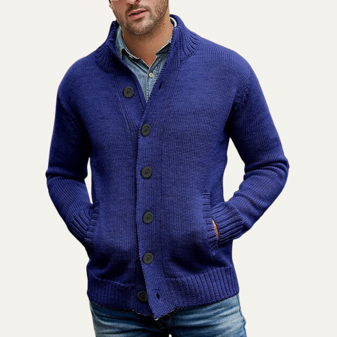 Men’s Chunky Textured Mock Neck Button Cardigan