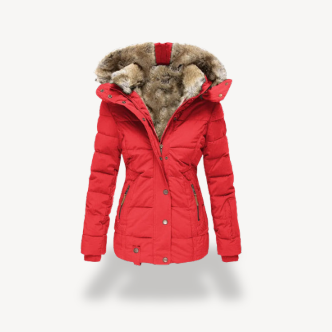 Women's Puffer Jacket with Faux Fur Hood