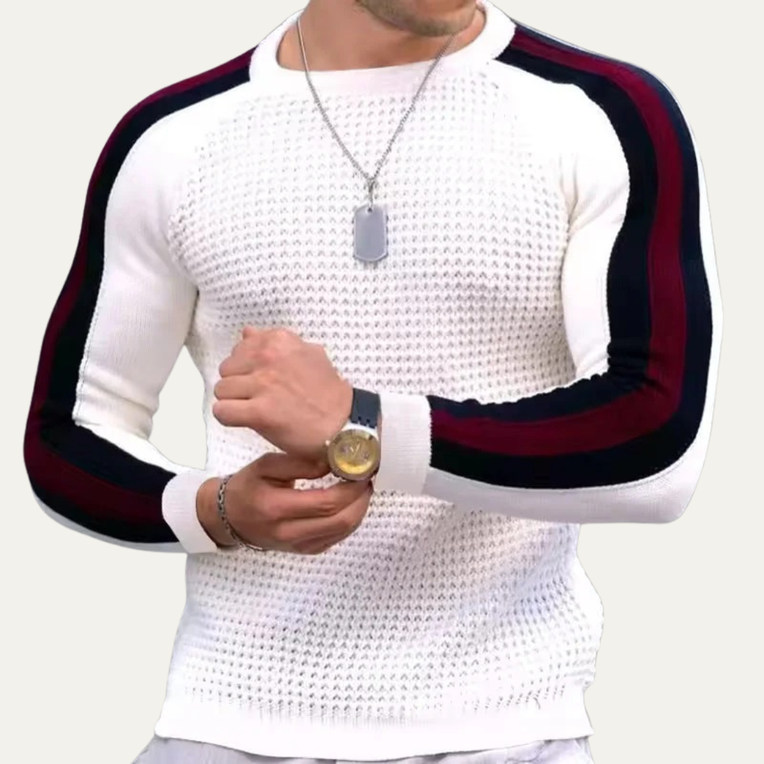 Men’s Slim Fit Racing Stripe Crewneck Sweater