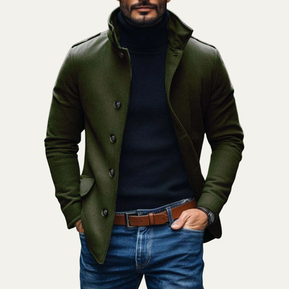Men’s Stand Collar Single Breasted Wool Coat