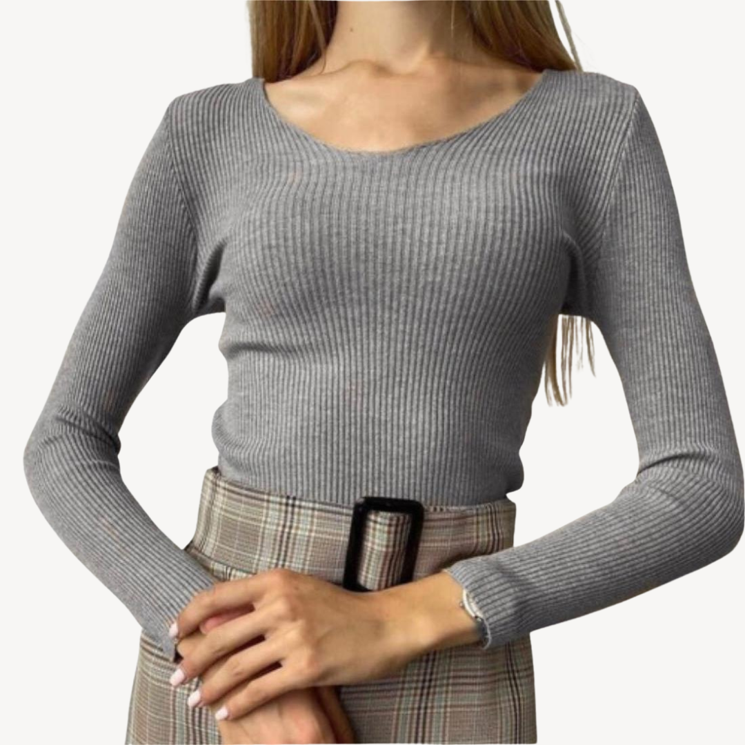 Deep V-Neck Ribbed Knit Sweater Women