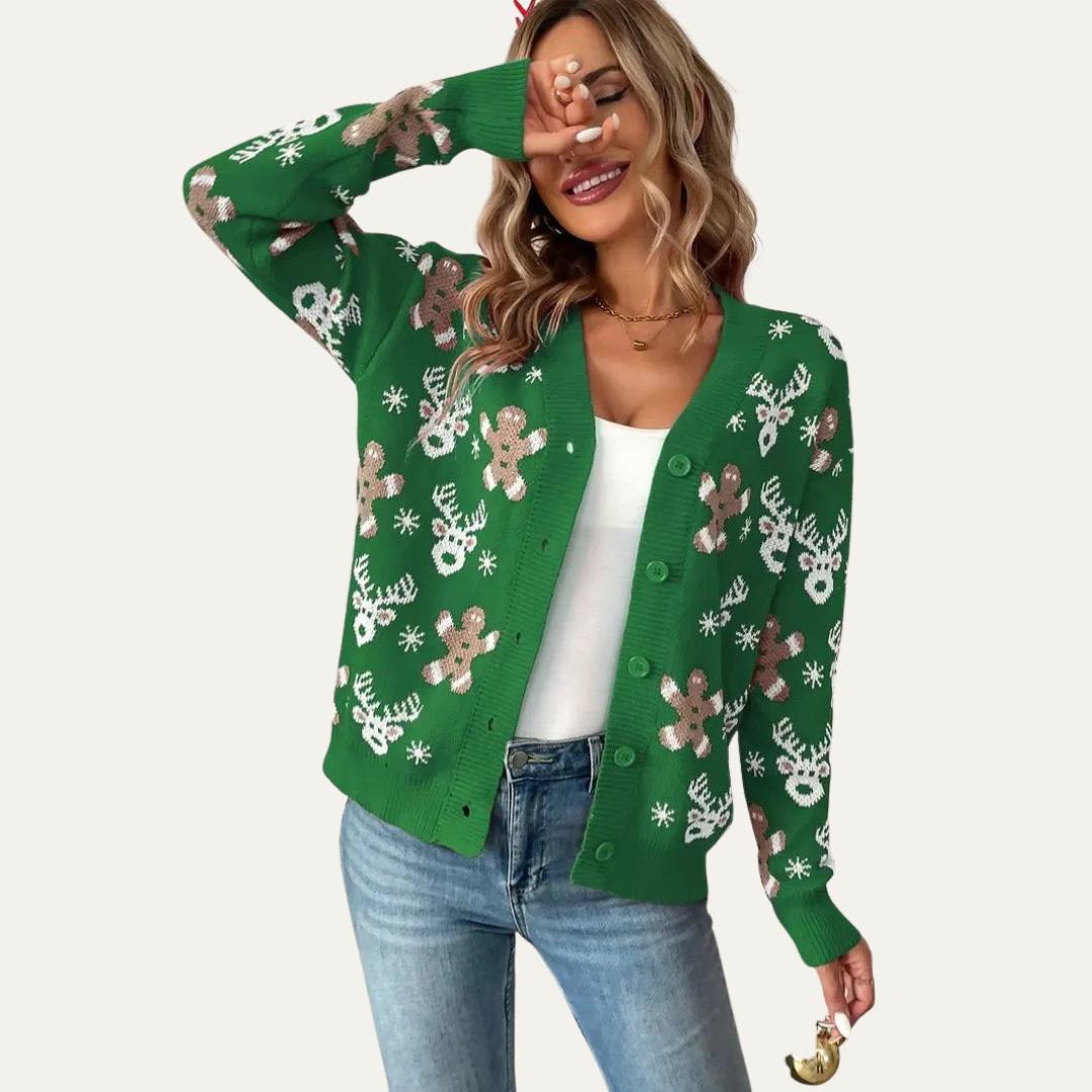 Women’s Festive Gingerbread Knit Button Cardigan