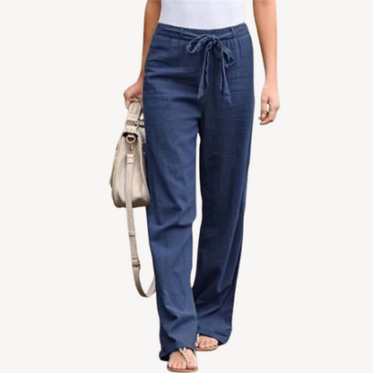 Women's Linen Wide Leg Drawstring Trousers