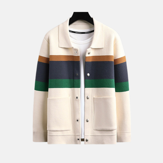 Men’s Cardigan – Regular Fit Knitwear – Pointed Collar – Snap Closure – Patch Pockets