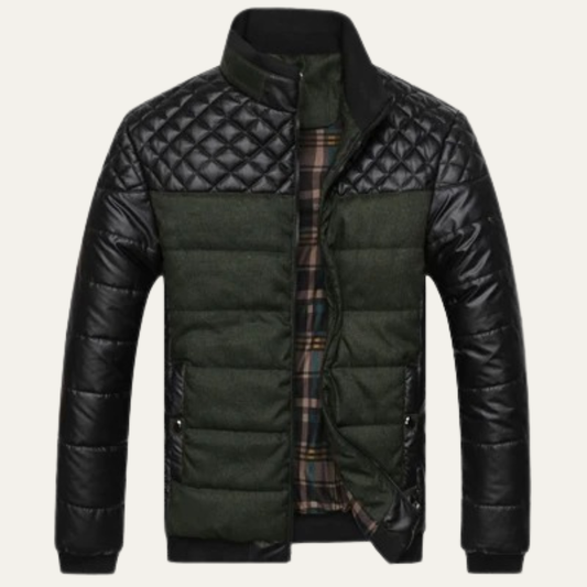 The Roma Men's Quilted Leather Padded Jacket with Stand Collar